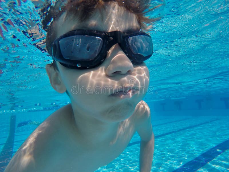 Little Boy Swims Underwater in the Pool Stock Image Image of look