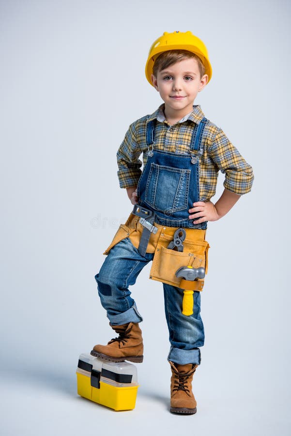 Little boy in tool belt stock image. Image of occupation 90730579