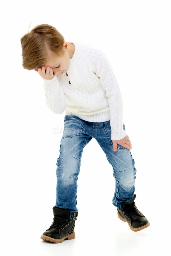 A Little Boy Touches His Forehead. Stock Photo - Image of high, sore ...