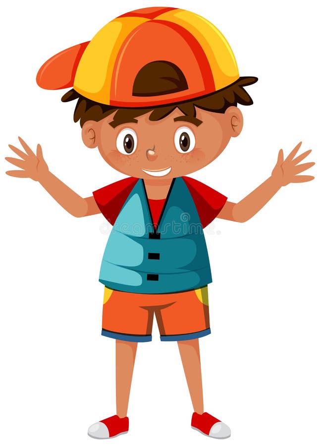 Little Boy Wearing Blue Life Jacket in Cartoon Style Stock Vector