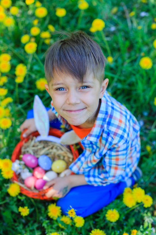 Little boy wearing bunny ears