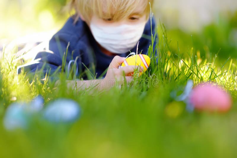 Easter During Coronavirus Concept. Eggs And Mask On Yellow ...