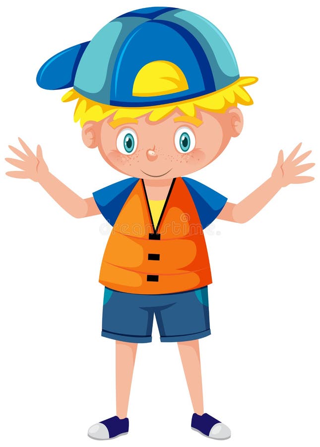 Little Boy Wearing Orange Life Jacket in Cartoon Style Stock Vector