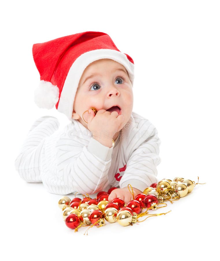 Little boy wearing a Santa hat