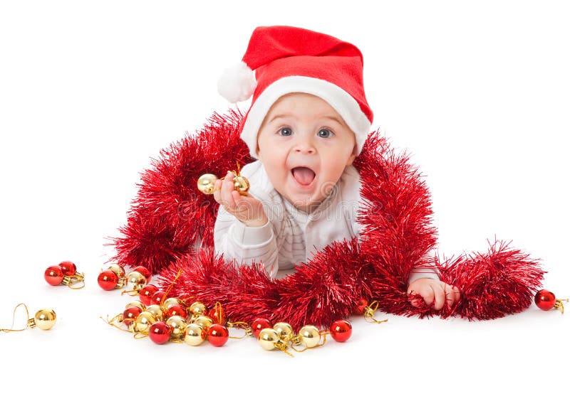 Little boy wearing a Santa hat