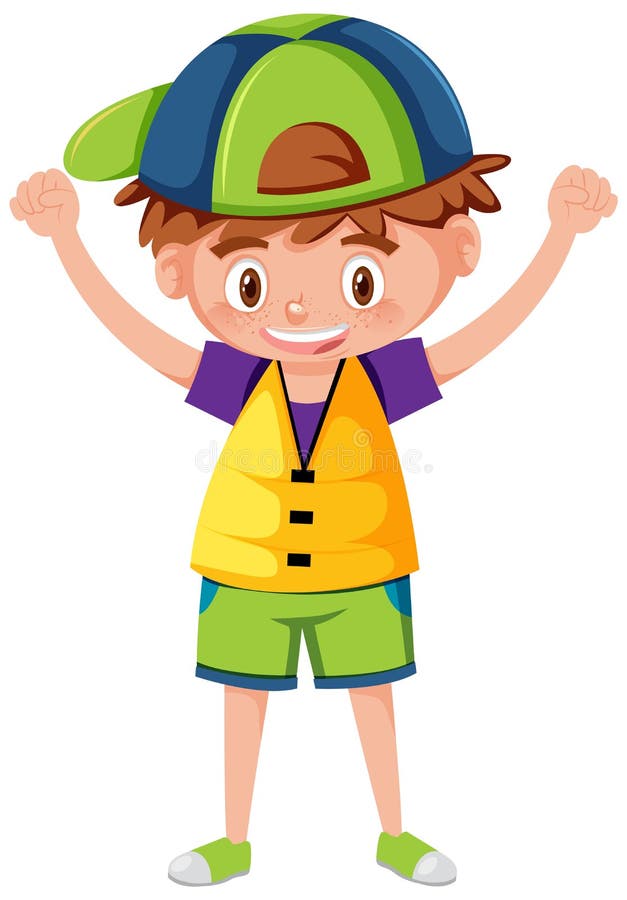 Little Boy Wearing Yellow Life Jacket in Cartoon Style Stock Vector