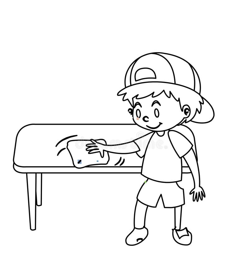 Little Boy Wiping Table Coloring Page Stock Illustration ...
