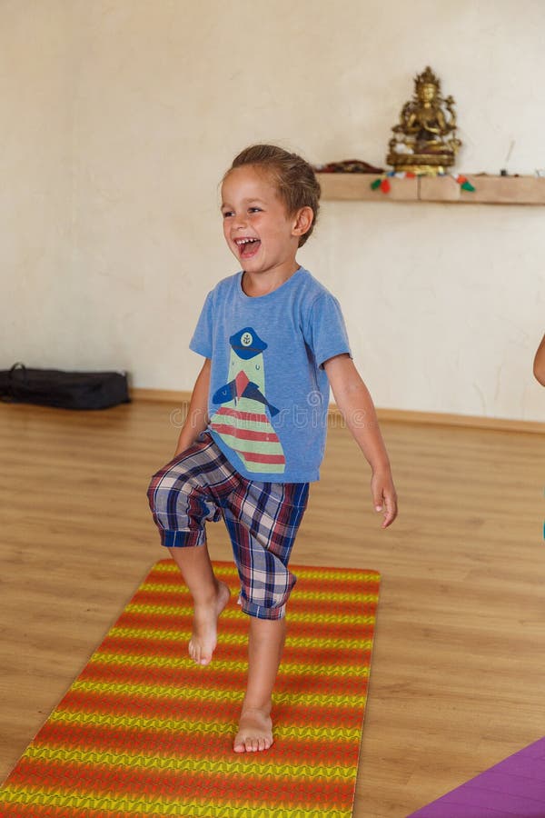 Little boy on a yoga class stock image. Image of portrait 83674613