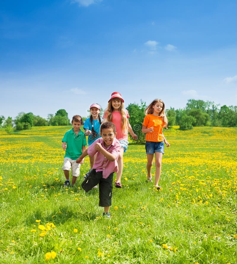 Little boys and girls running