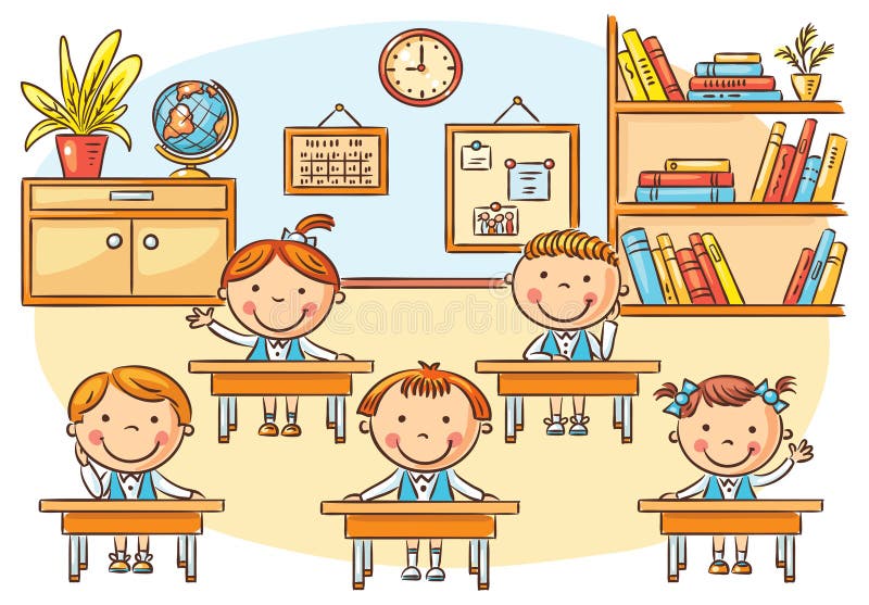 Little cartoon kids in the classroom at the lesson royalty free illustration Little cartoon kids in the classroom at the lesson royalty free illustration