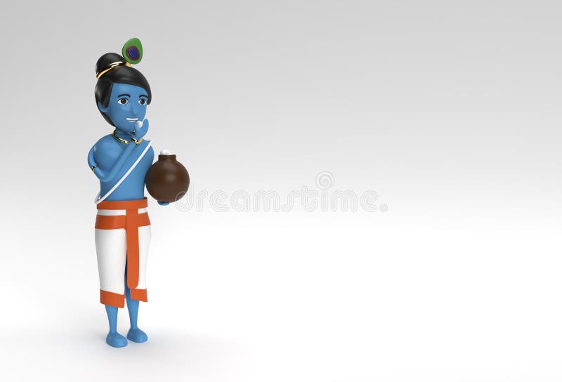 Little Cartoon Krishna with a Pot of Butter. 3D Render Illustration Stock  Illustration - Illustration of hindu, celebration: 222387243