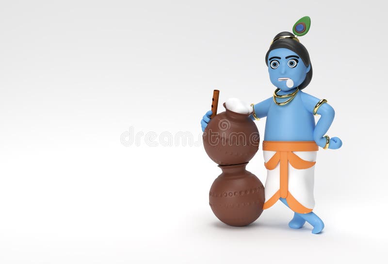 Little Cartoon Krishna with a Pot of Butter. 3D Render Illustration Stock  Illustration - Illustration of avatar, bhagavan: 222387068