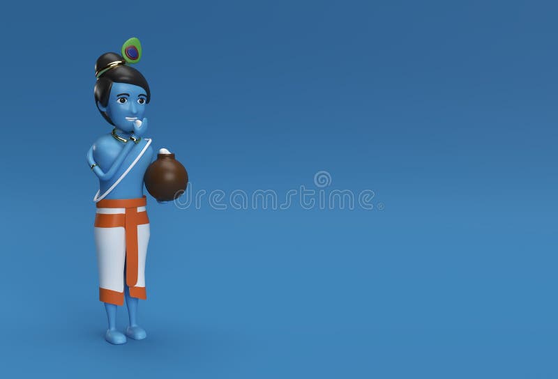 Little Cartoon Krishna with a Pot of Butter. 3D Render Illustration Stock  Illustration - Illustration of epic, hinduism: 222387248