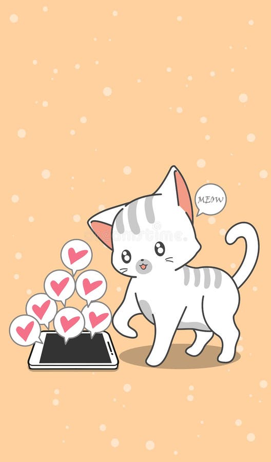 Happy Phone Cat stock vector. Illustration of smiling 9030943