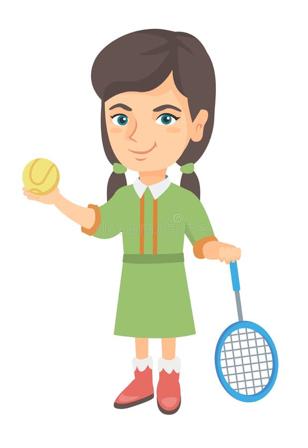 Little Girl Holding Tennis Racket Ball Stock Illustrations – 25 Little 