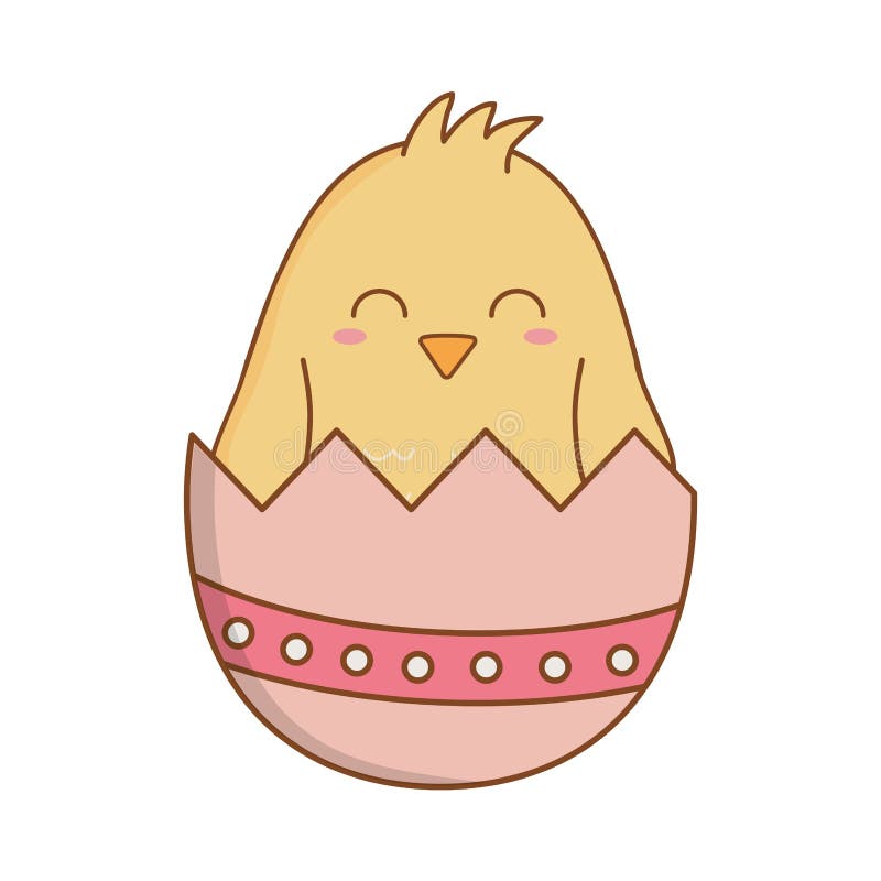 Little chick with egg broken easter character vector illustration
