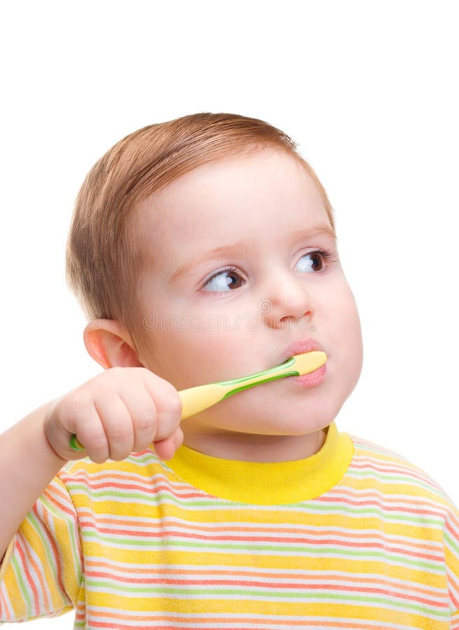 Little Child with Dental Toothbrush Brushing Teeth Stock Image Image