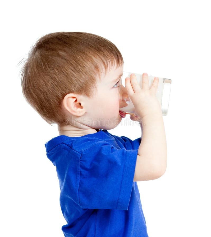 Little Child Drinking Yogurt or Kefir Over White Stock Photo Image of
