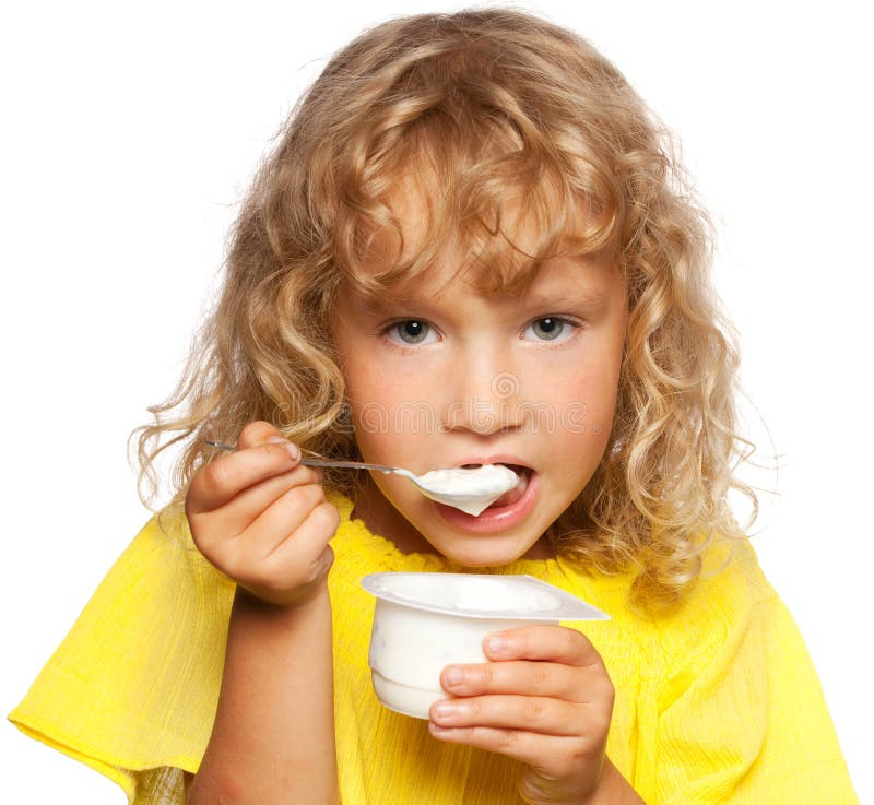 Little Kid Eating Yogurt. Child Stock Photo Image of eating, healthy