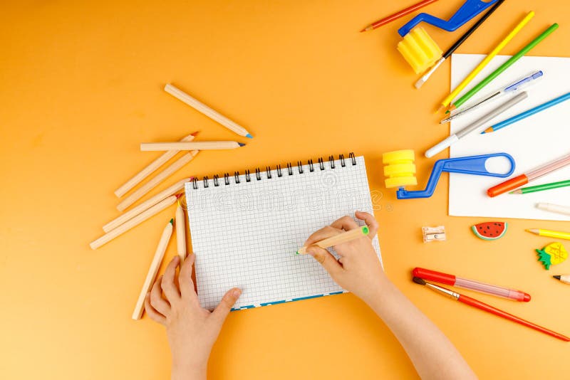 Little Child Hand Drawing on the Paper Stock Photo Image of child