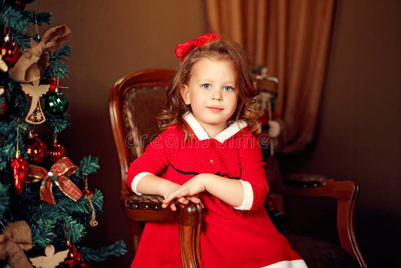 Little Child Near Christmas Tree Stock Image - Image of holiday, girl ...