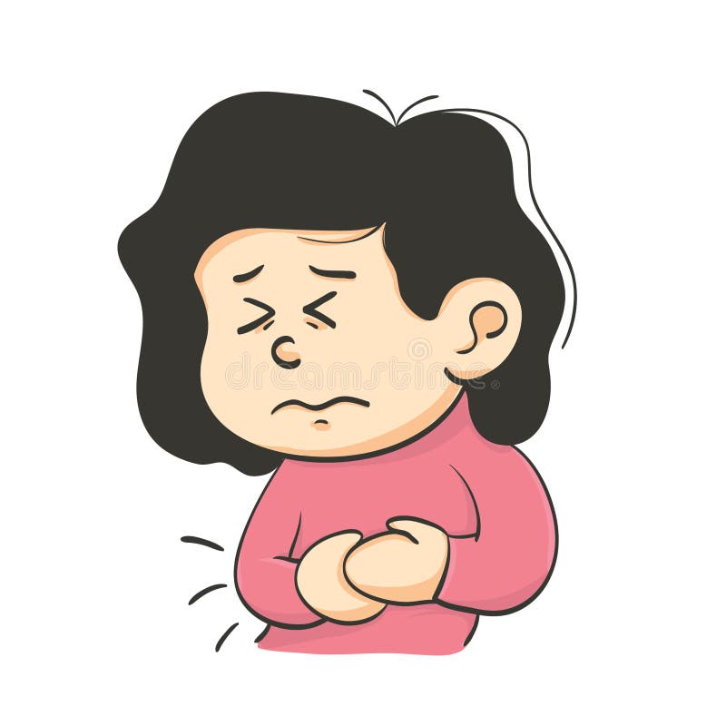 Girl has stomach ache, cartoon style vector illustration isolated on white ...