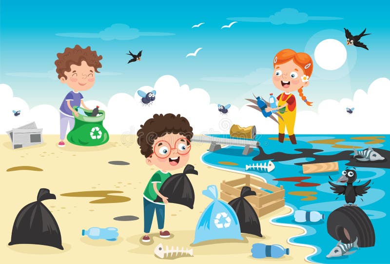 Children Cleaning Beach Stock Illustrations 80 Children Cleaning