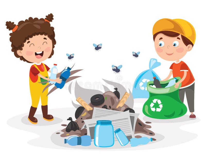 Little Children Cleaning and Recycling Garbage Stock Vector ...