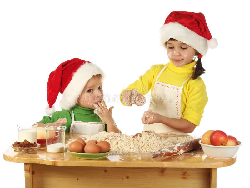 Little Children Cooking the Christmas Cake Stock Photo - Image of