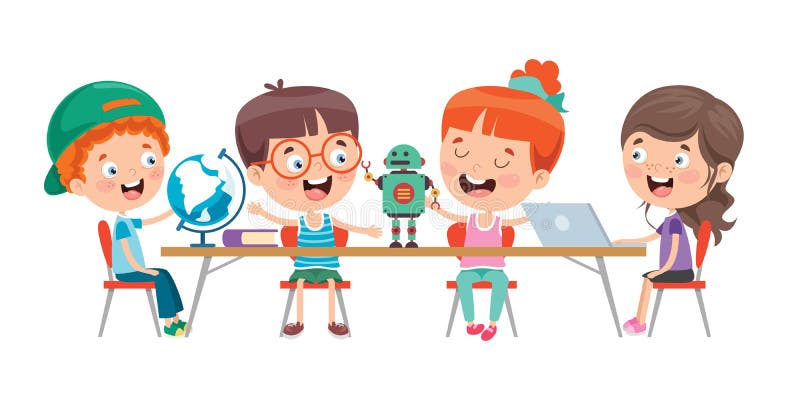 Little Children Studying At Classroom stock illustration