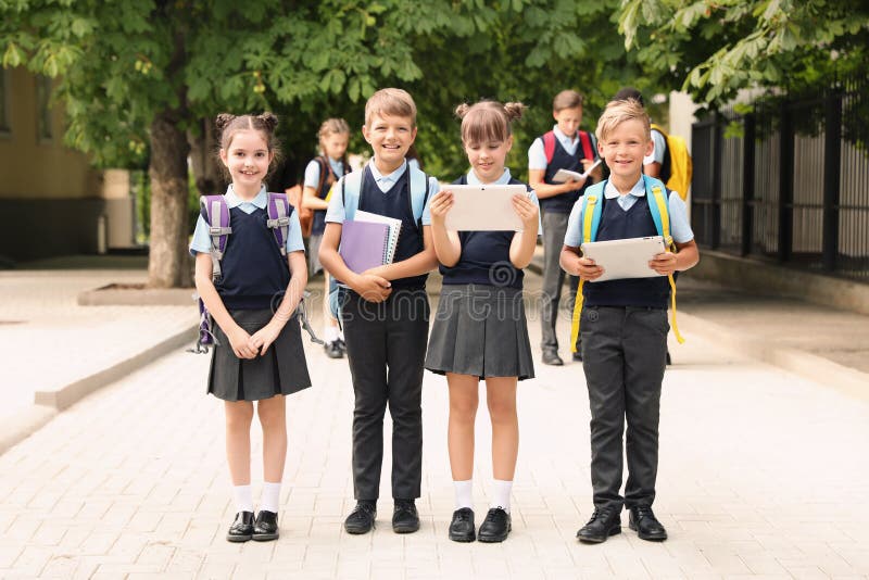 Little Children in Stylish School Uniform Stock Image Image of