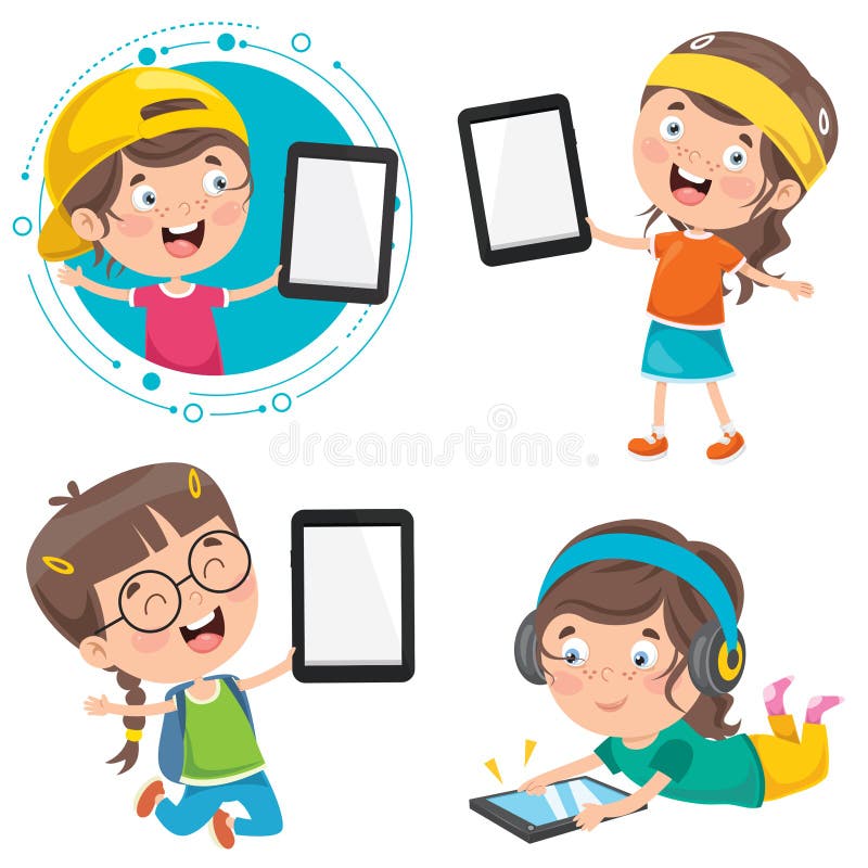 Little Children Using Technology Devices vector illustration