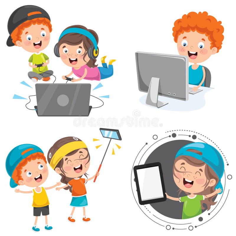 Little Children Using Technology Devices royalty free illustration