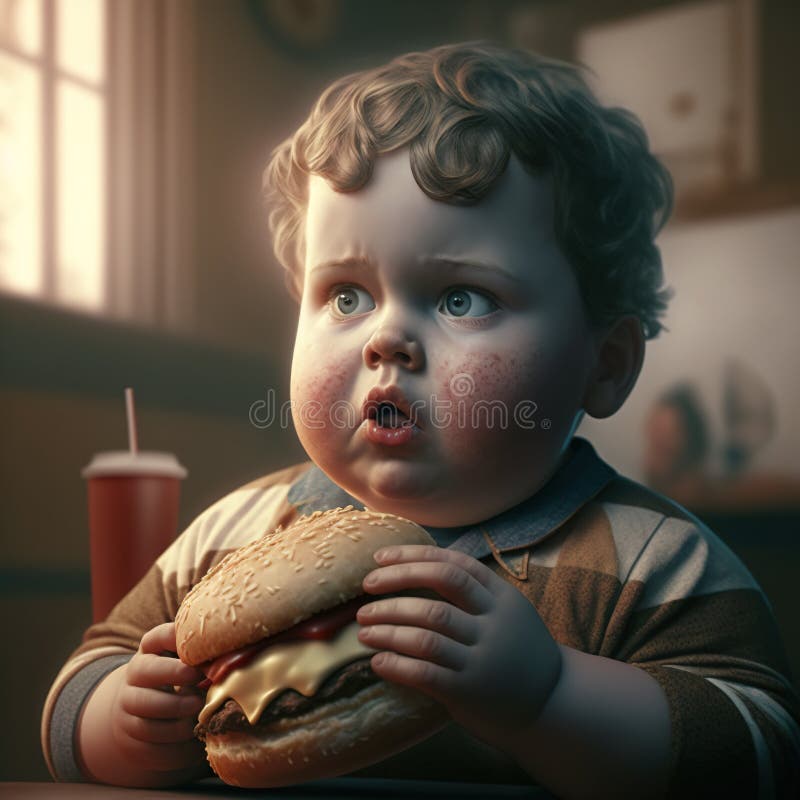 Little Chubby Baby Boy Is Eating A Hamburger 3D Generative AI Stock little-chubby-baby-boy-is-eating-a-hamburger-3d-generative-ai-stock