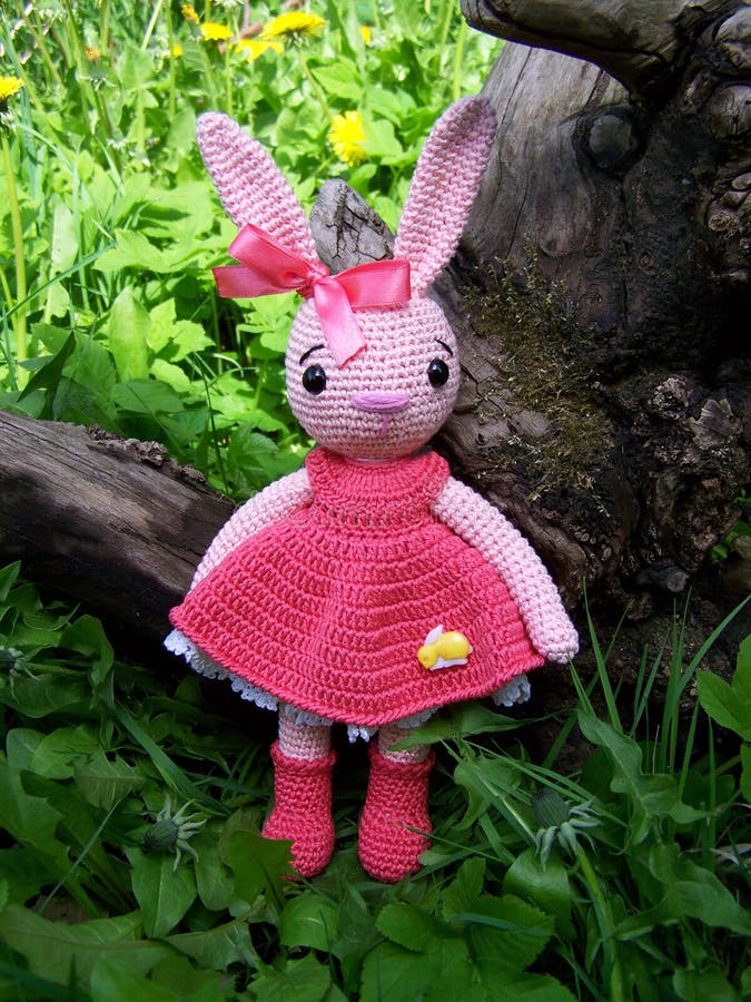 Little Crochet Bunny Toy Isolated on White Stock Photo Image of happy