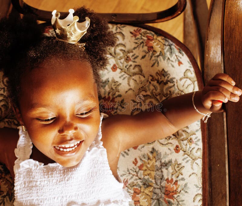 Little Cute African American Girl Playing At Home Pretty Adorable 