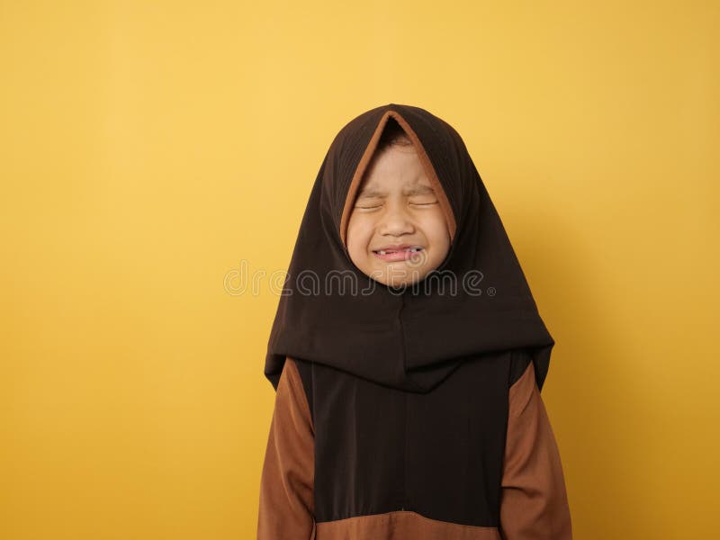 Premium Vector  Cute and kawaii hijab girl crying and feel guilty