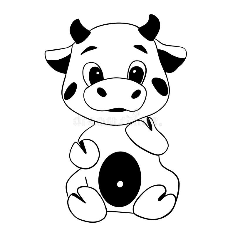 little cute baby cow with black belly art drawing