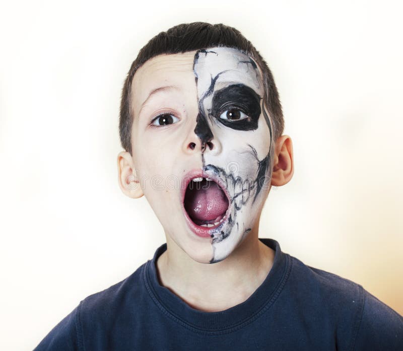 Little Cute Boy with Face Paint Like Skeleton To Celebrate Halloween ...