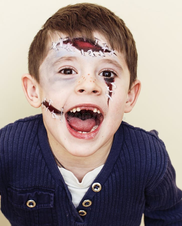 Little Cute Boy with Facepaint Like Zombie Apocalypse at Hallowe Stock ...