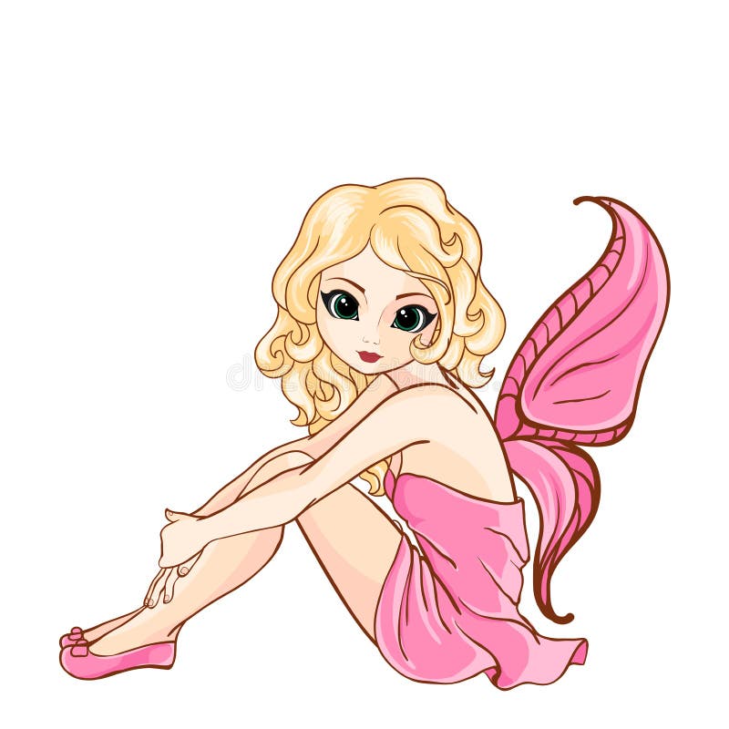 Little cute cartoon fairy in pink dress with pink wings. Little cute cartoon fairy in pink dress with pink wings