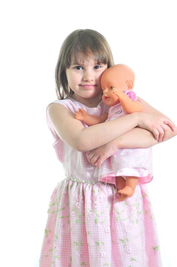 Little cute girl with doll stock photo. Image of beautiful 8959560