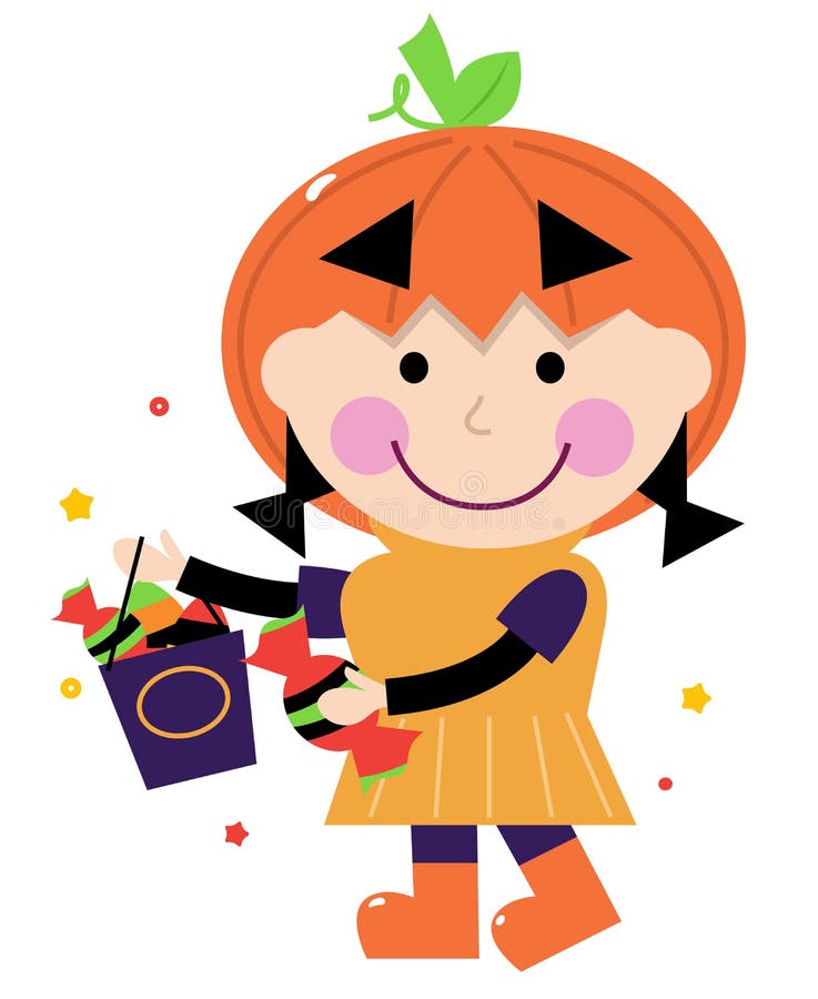 Little Cute Girl In Pumpkin Costume Stock Vector ...