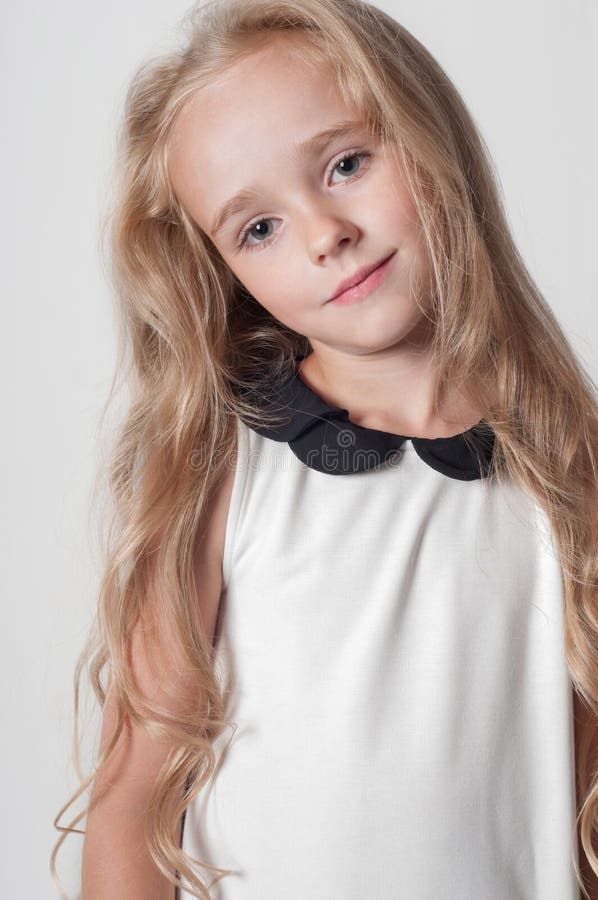 Portrait of Little Cute Girl with Long Hair Stock Photo - Image of ...