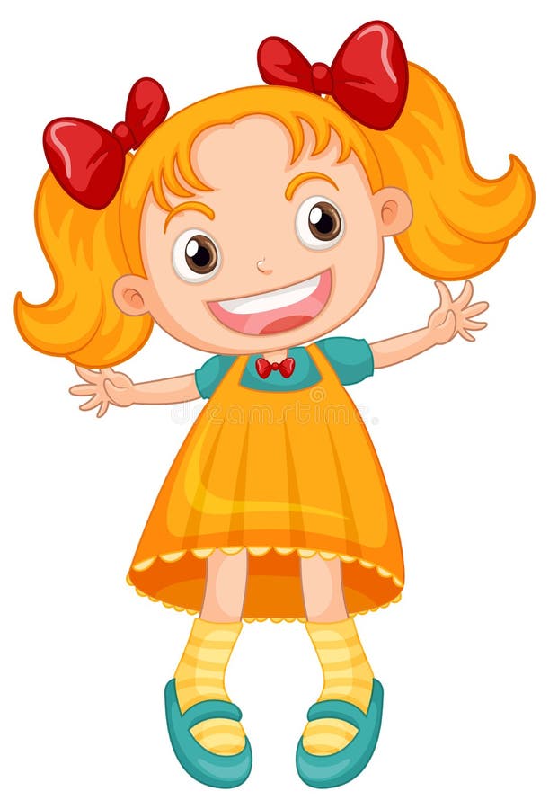 Little Cute Girl In Yellow Dress Stock Illustration Illustration Of