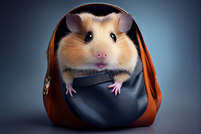 Little Cute Hamster Walks with a Bag Over His Shoulder. AI Generated
