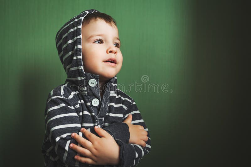 Small Cute Baby Boy Crossing Hands in Pullover Stock Photo - Image of ...