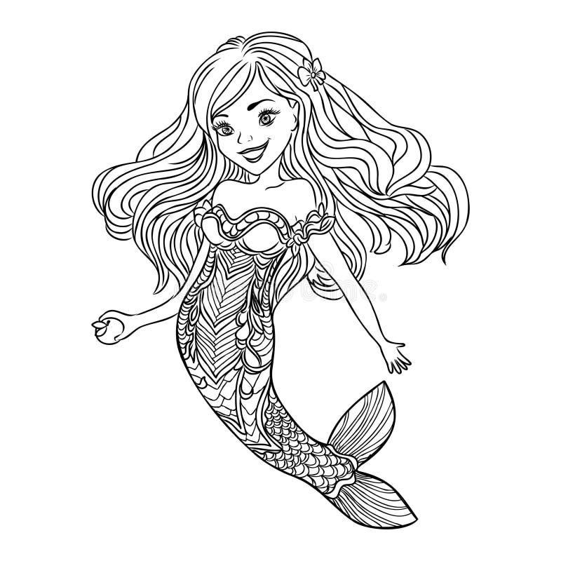 Mermaid coloring page stock vector. Illustration of vector - 61735713