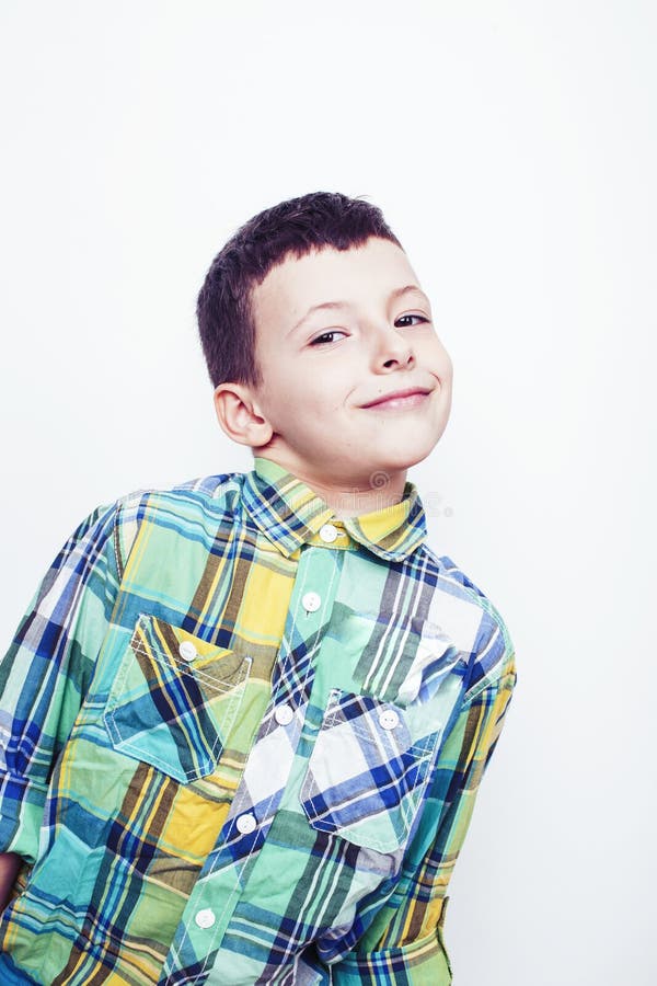 Little Cute Real Boy on White Background Gesture Smiling Close Up ...