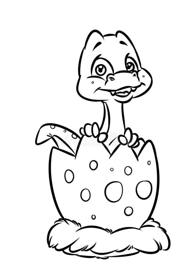 Little dinosaur birthday egg cartoon illustration coloring page